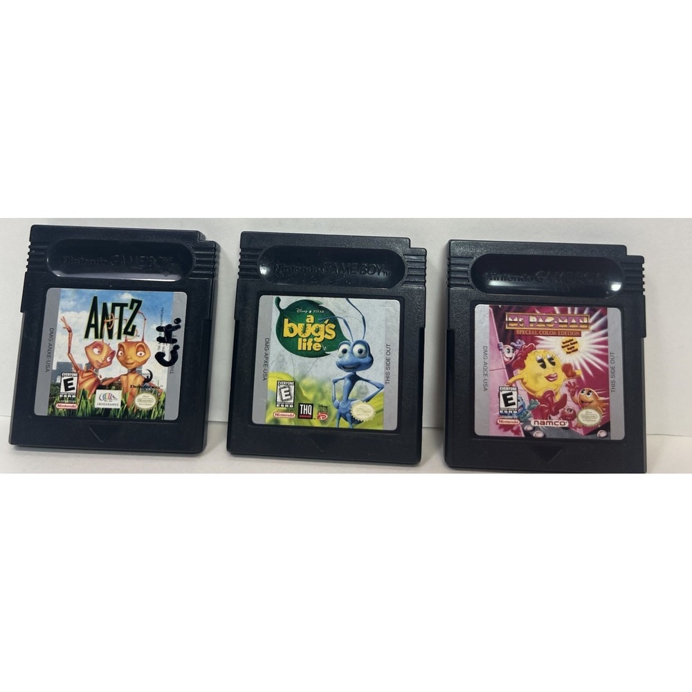 Lot of 3 Vintage Game Boy Games A Bugs Life - Ms Pacman - Antz